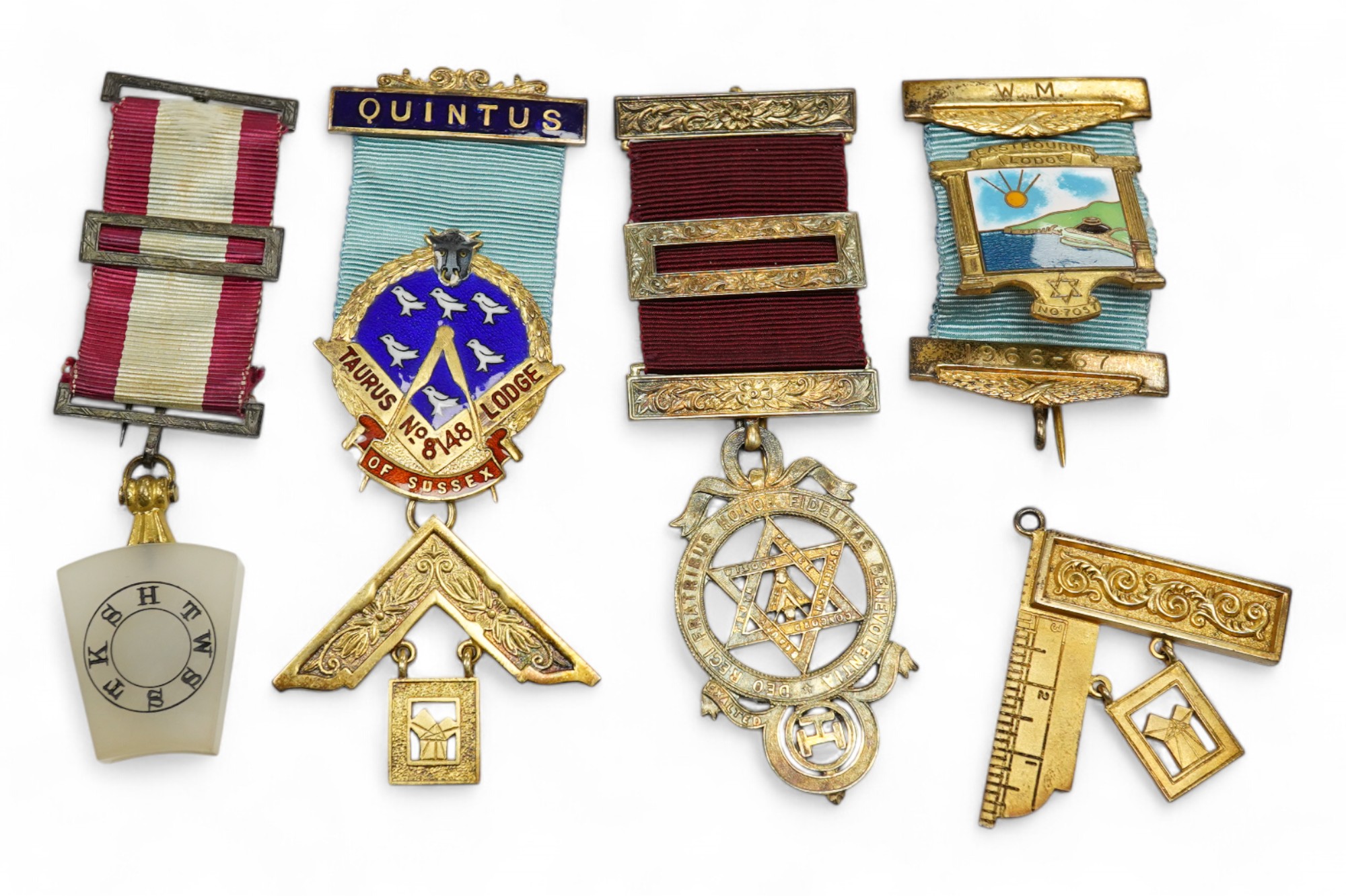 Masonic medals some silver gilt and enamel, to include Eastbourne Lodge and Taurus No 8148 Lodge of Sussex. Condition - fair to good